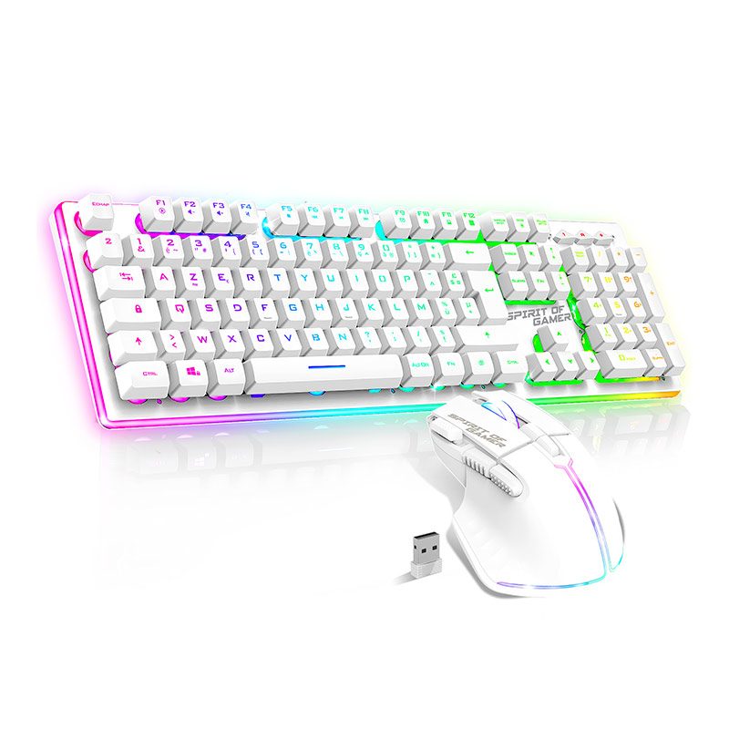 Pack Gamer Spirit Of Gamer - Clavier Sans Fil Azerty Fr Rgb + Souris 4800 Dpi, Rechargeable, Aluminium, Pc/ps4/ps5/xbox - Blanc  -  reconditionné disponible sur Electro Depot